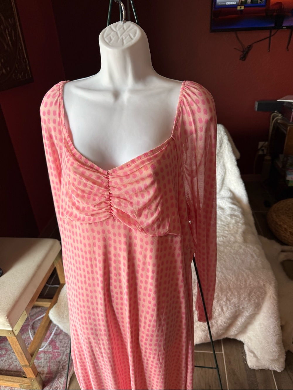 Target Women's Pink Polka Dot Long Sleeve Nightgown